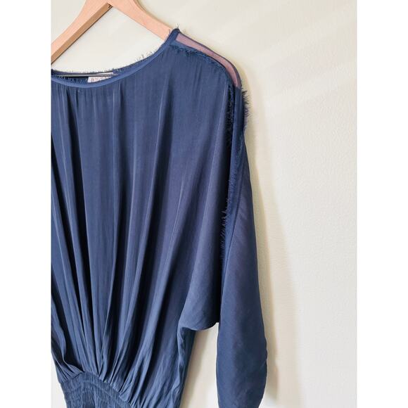 Ramy Brook Navy Mini Dress Small Blue Short Sleeve Blouson - Picture 2 of 8